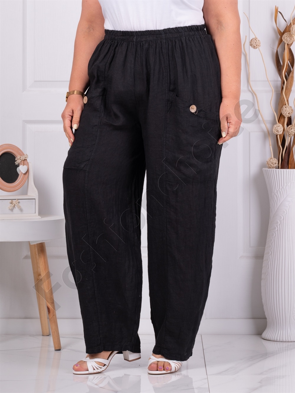 Pantalon maxi pentru vara din 100% In-negru cod 6503