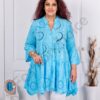 Tunica maxi cu volan si broderie englezeasca-turcoaz cod 1272-1