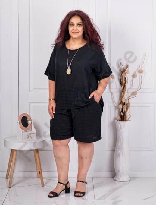 Set maxi pentru vara din doua piese tunica si pantalon scurt-negru cod 9871