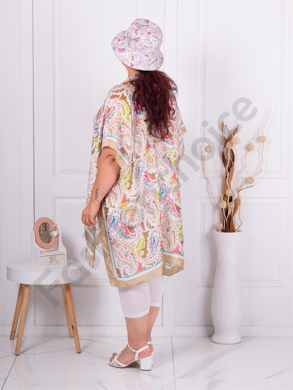Pareo maxi de plaja cu cadou palarie-capucino cod 336