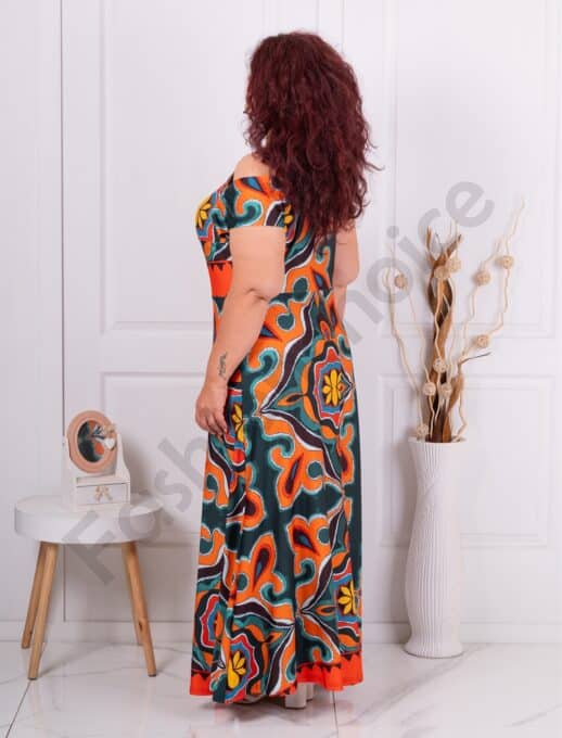 Rochie maxi cu umeri decupati si fanta-motive Baroc cod 20023-5