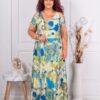 Rochie maxi cu umeri decupati si fanta-imprimeu in degrade/albastru cod 20023-4