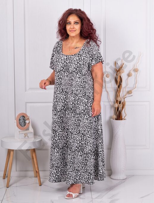 Rochie pentru vara cu imprimeu leopard si decolteu elastic cod 25587