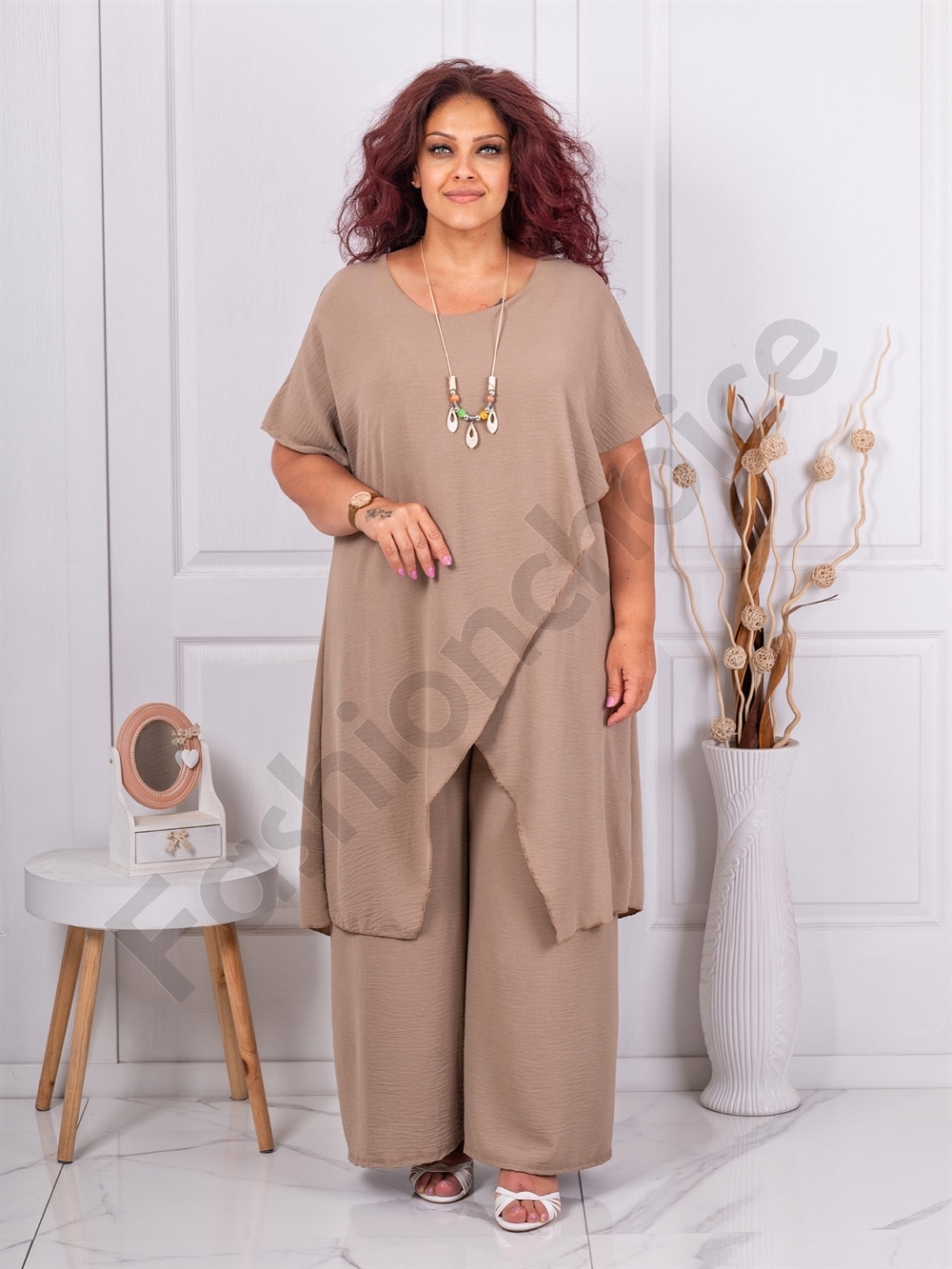 Set maxi pentru vara din doua piese cu design modern+cadou colier-moca cod 10030-5
