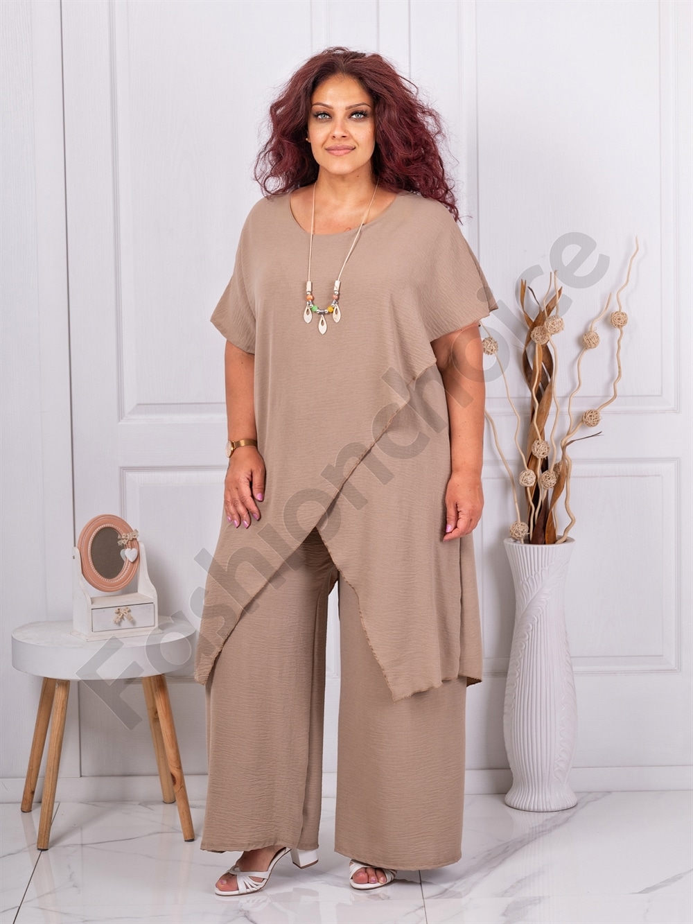 Set maxi pentru vara din doua piese cu design modern+cadou colier-moca cod 10030-5