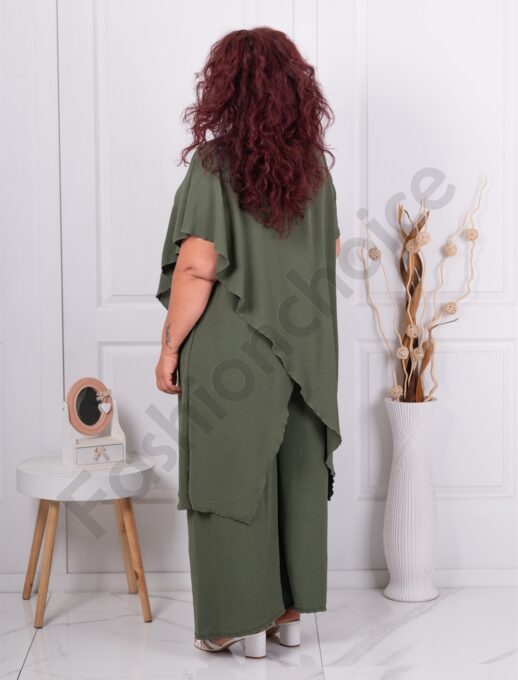 Set maxi pentru vara din doua piese cu design modern+cadou colier-kaki cod 10030-7