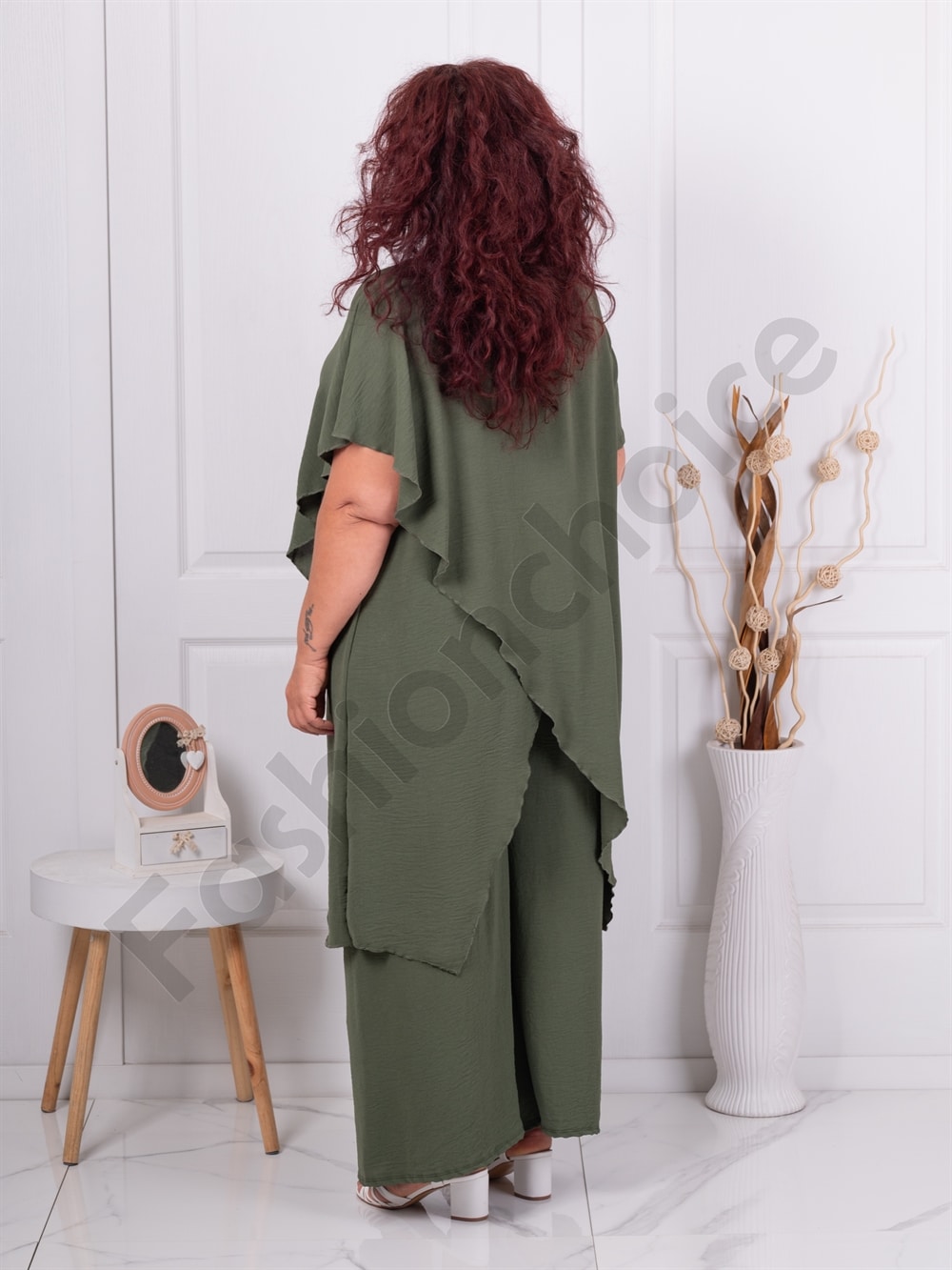 Set maxi pentru vara din doua piese cu design modern+cadou colier-kaki cod 10030-7