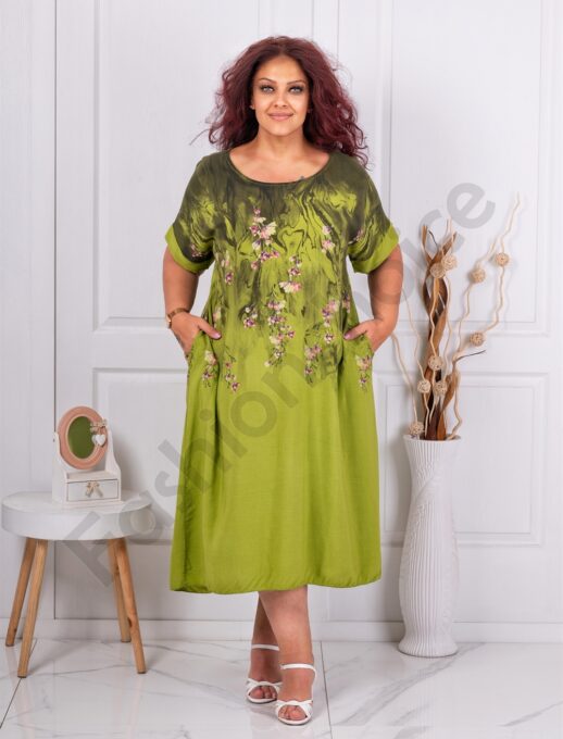 Rochie maxi in clos pentru vara cu imprimeu floral-masliniu cod 251303-3