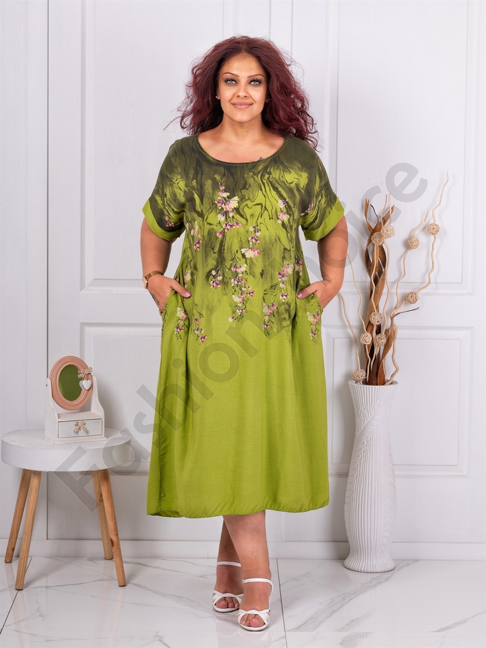 Rochie maxi in clos pentru vara cu imprimeu floral-masliniu cod 251303-3