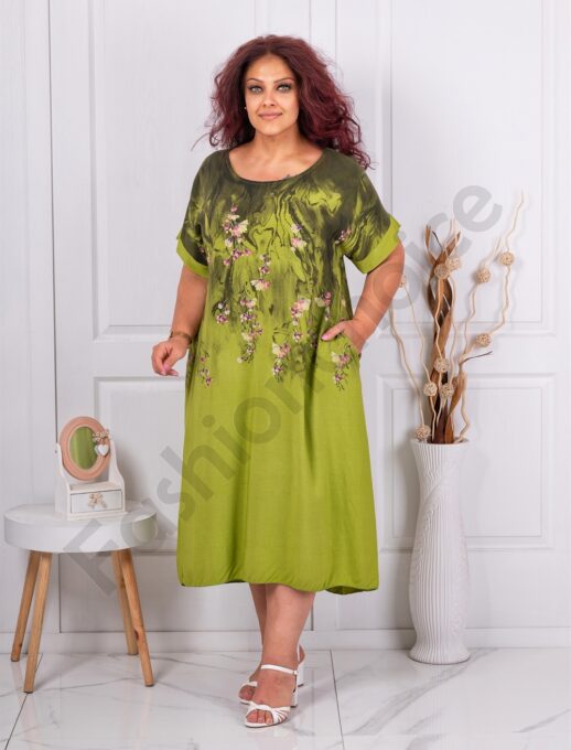 Rochie maxi in clos pentru vara cu imprimeu floral-masliniu cod 251303-3