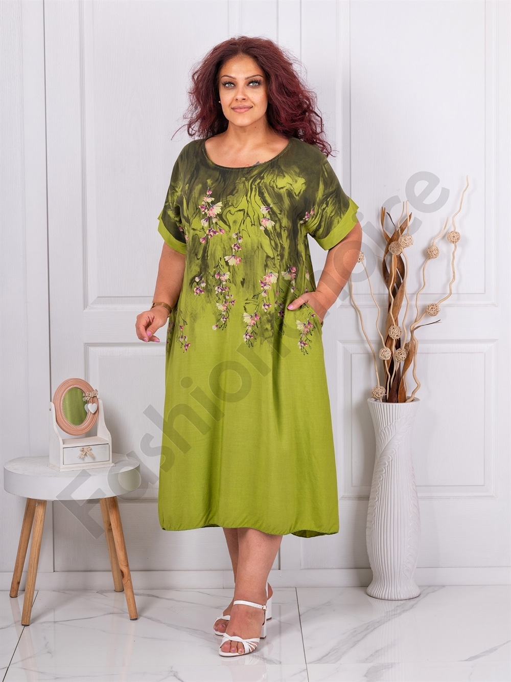 Rochie maxi in clos pentru vara cu imprimeu floral-masliniu cod 251303-3