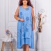 Rochie maxi pentru vara din In si bumbac cu aplicatie din ajur-parlament cod 61404-4