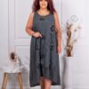 Rochie maxi pentru vara din In si bumbac cu aplicatie din ajur-grafit cod 61404-3
