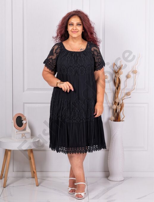 Rochie maxi cocheta pentru vara din dantela cu volane-negru cod 3846