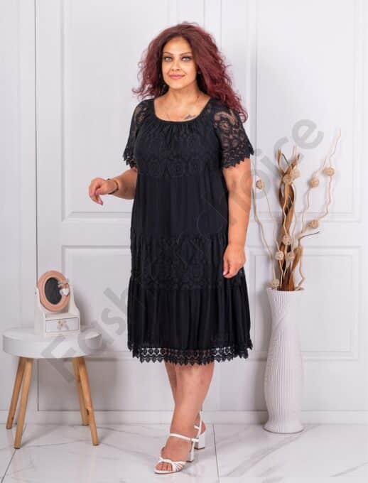Rochie maxi cocheta pentru vara din dantela cu volane-negru cod 3846
