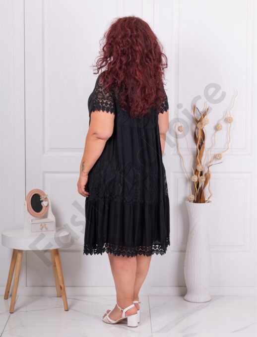 Rochie maxi cocheta pentru vara din dantela cu volane-negru cod 3846