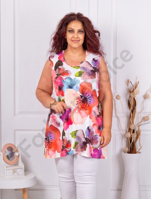 Top maxi pentru vara cu imprimeu floral-coral cod 1259