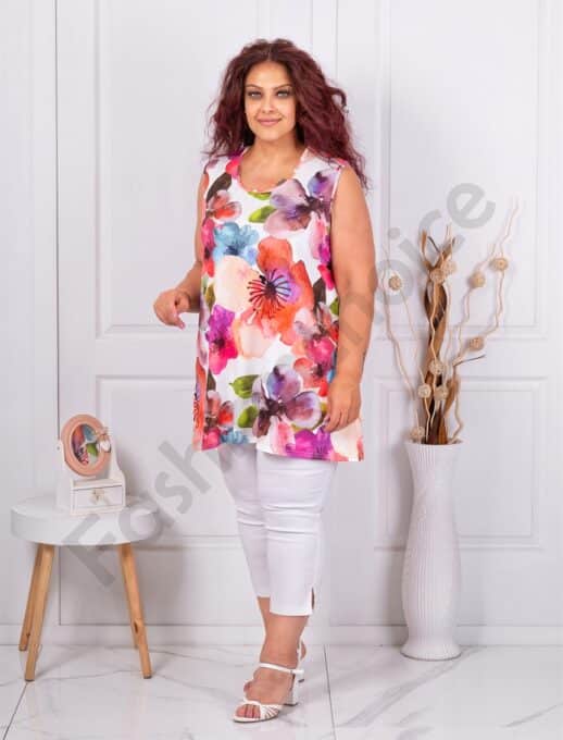 Top maxi pentru vara cu imprimeu floral-coral cod 1259
