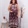 Rochie maxi plisata din 100% satin cu imprimeu figuri-cacao cod 2527-8