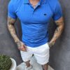 Bluza barbati cu guler si emblema brodata-albastru regal cod 7150-3