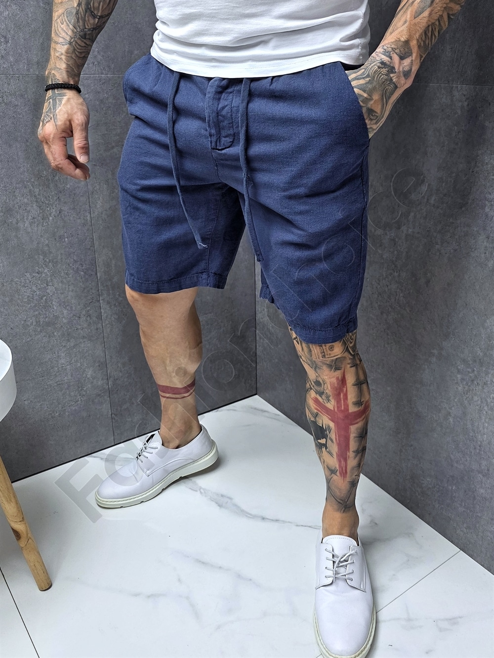 Pantalon scurt sport-elegant pentru barbati din In-albastru inchis cod 903-2