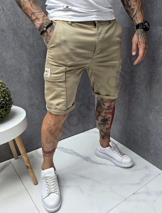Pantaloni scurti de vara pentru barbati cu buzunare cargo-camel cod 615-1