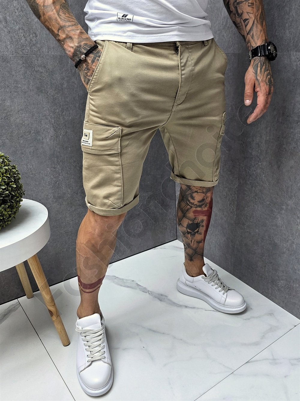 Pantaloni scurti de vara pentru barbati cu buzunare cargo-camel cod 615-1