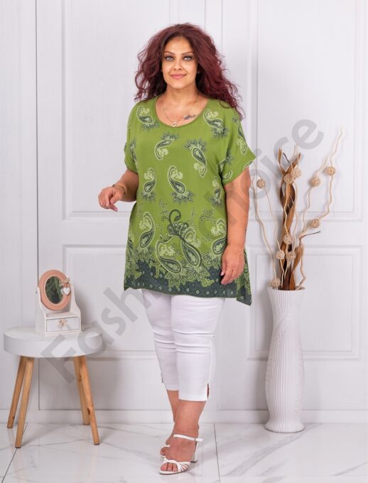 Tunica maxi pentru vara cu motive multicolor-masliniu cod 25А5-3