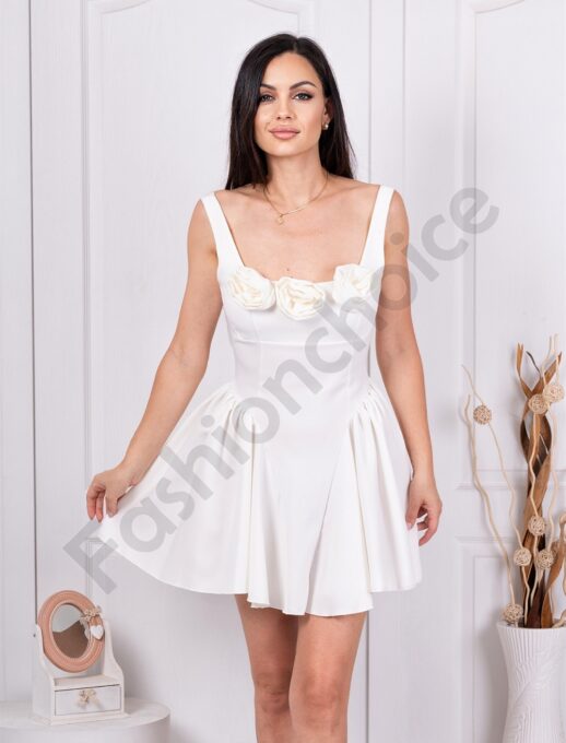 Rochie de dama cu trandafiri 3D si spatele gol-alb cod 594-1