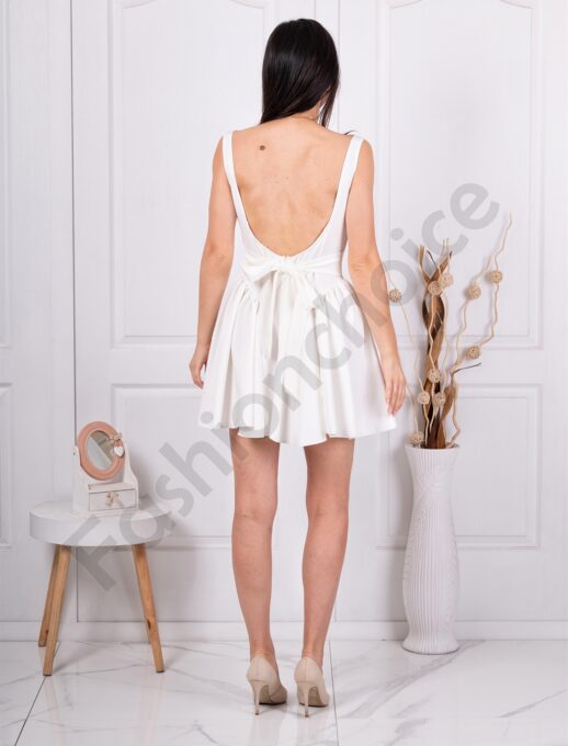 Rochie de dama cu trandafiri 3D si spatele gol-alb cod 594-1