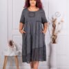 Rochie maxi pentru vara din 100% In cu aplicatii din ajur-grafit cod 10203-2