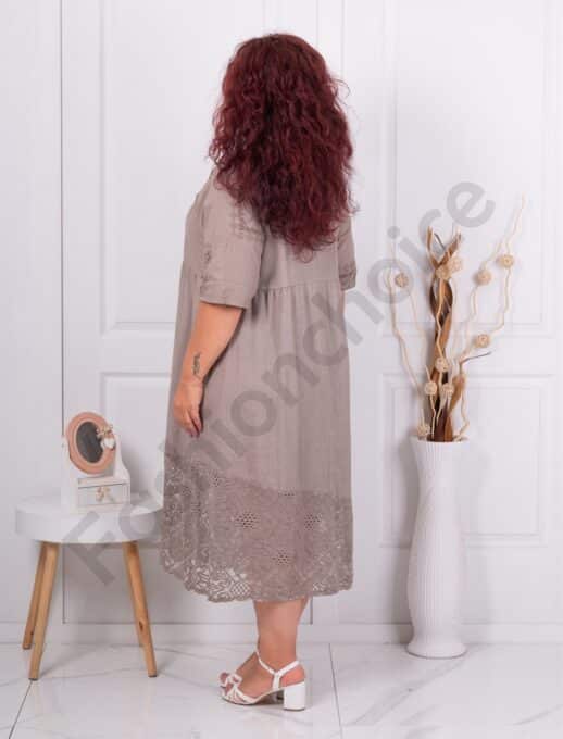 Rochie maxi pentru vara din 100% In cu aplicatii din ajur-moca cod 10203-3