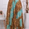 Fusta maxi din matase cu print Boho-cafea/albastru cod D9614-2