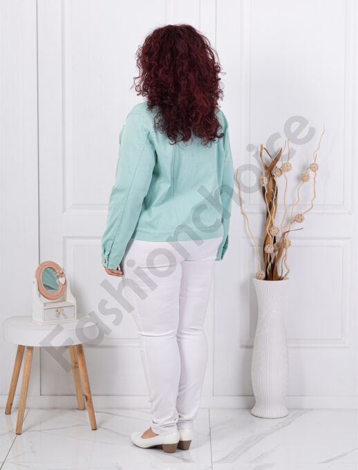 Geaca maxi din denim de vara cu brosa-menta cod 8967