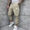 Pantalon jogger din material gros cu buzunar cargo-bej cod 3104-1