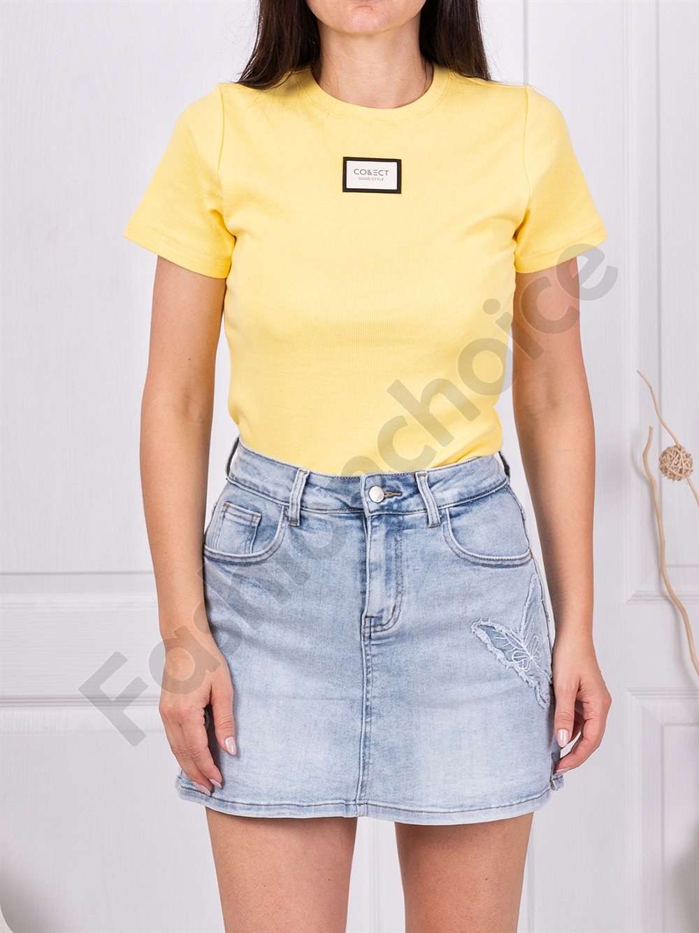 Bluza de dama moderna cu emblema-galben cod 1043-6