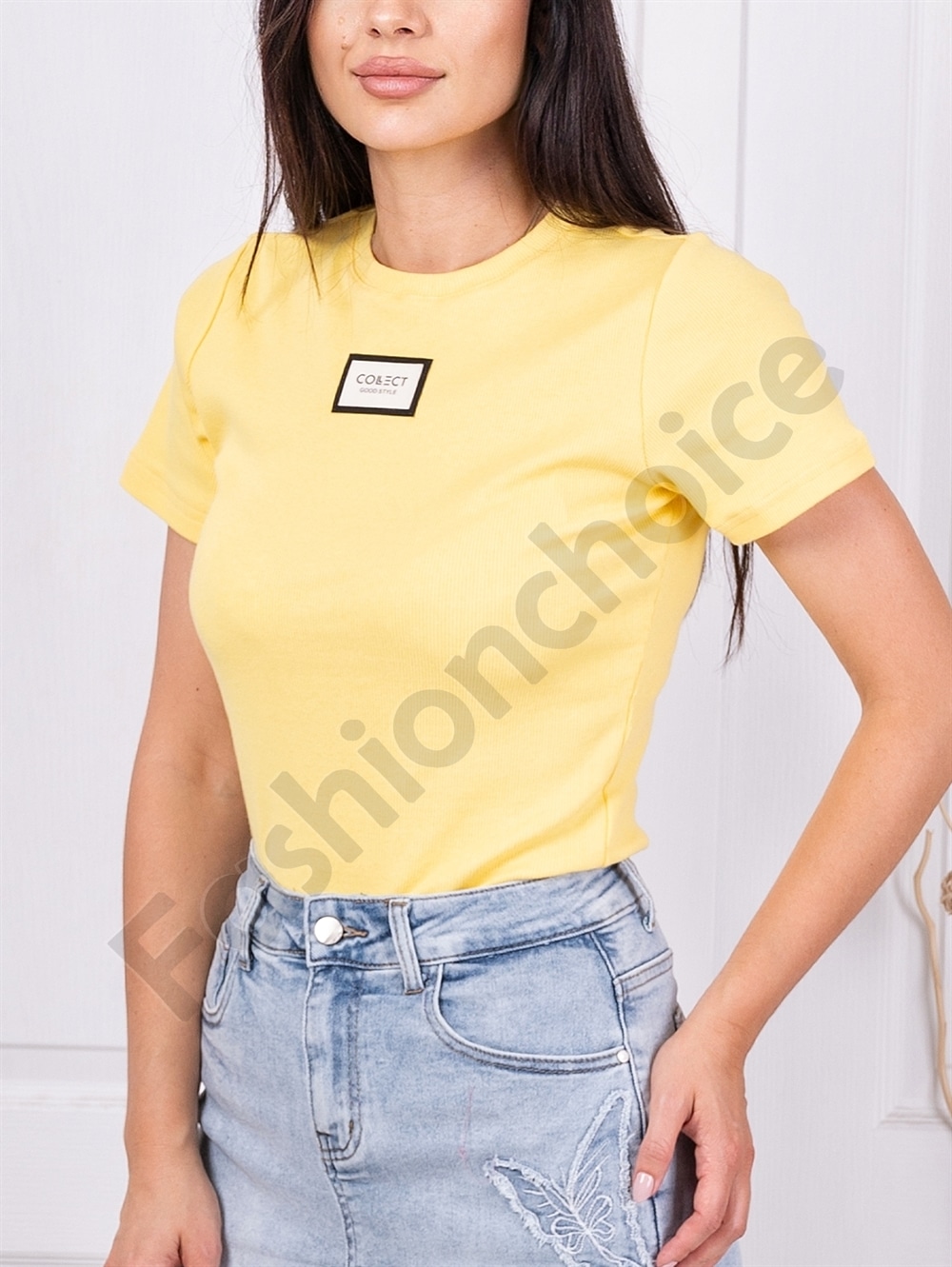 Bluza de dama moderna cu emblema-galben cod 1043-6
