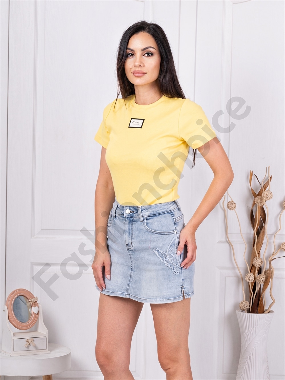 Bluza de dama moderna cu emblema-galben cod 1043-6