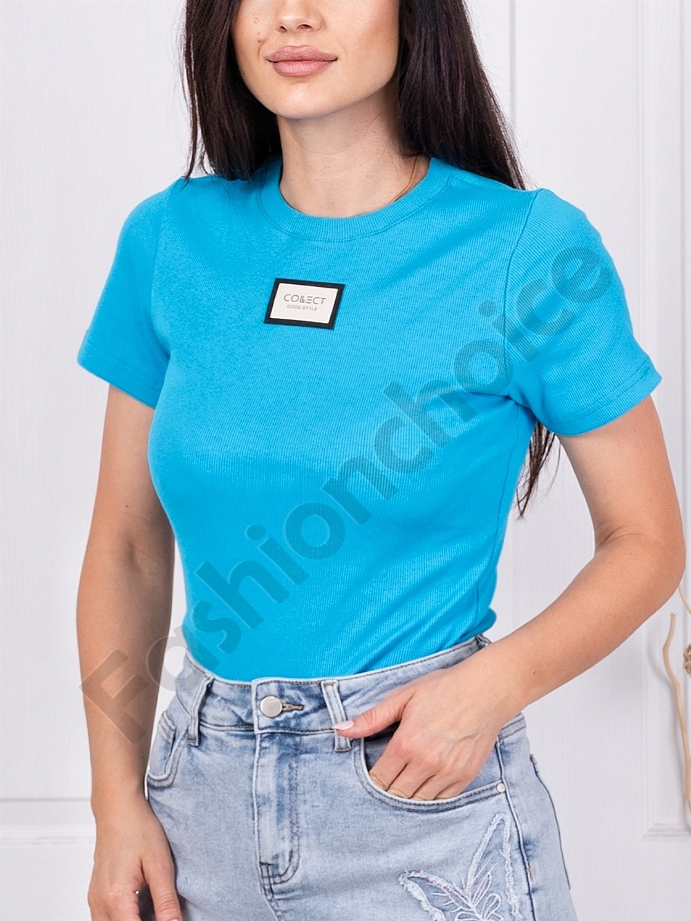 Bluza de dama moderna cu emblema-albastru cod 1043-2