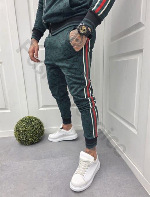 Compleu sport pentru barbati cu guler inalt-verde masliniu cod 5109-1