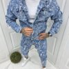 Compleu pentru barbati din denim cu efect zgariat-albastru deschis cod 5073-2