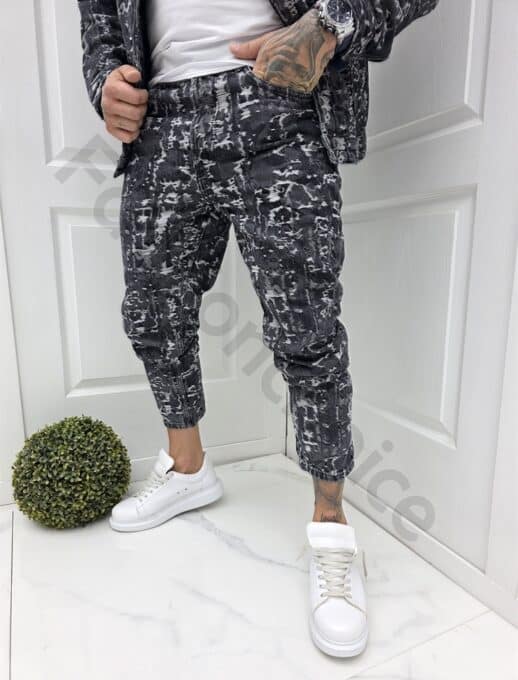 Compleu pentru barbati din denim cu efect zgariat-negru cod 5073-1