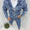 Compleu pentru barbati din denim cu efect zgariat-albastru inchis cod 5073