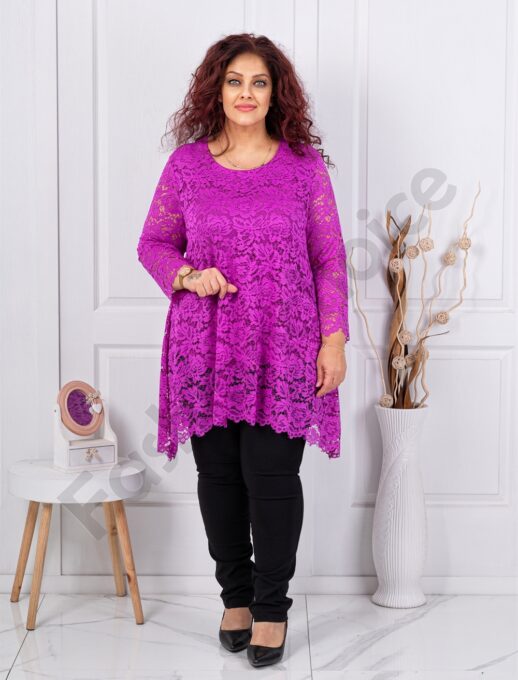 Tunica asimetrica maxi din dantela elastica-magenta cod 251323-4