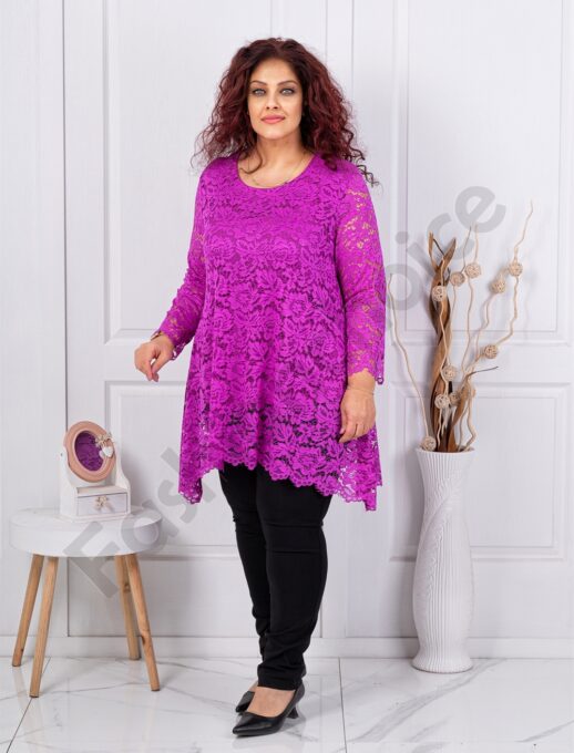 Tunica asimetrica maxi din dantela elastica-magenta cod 251323-4