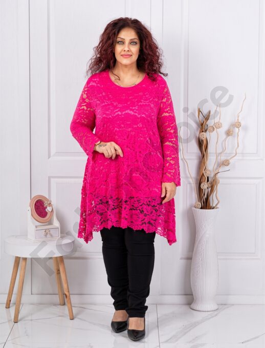 Tunica asimetrica maxi din dantela elastica-fucsia cod 251323-6