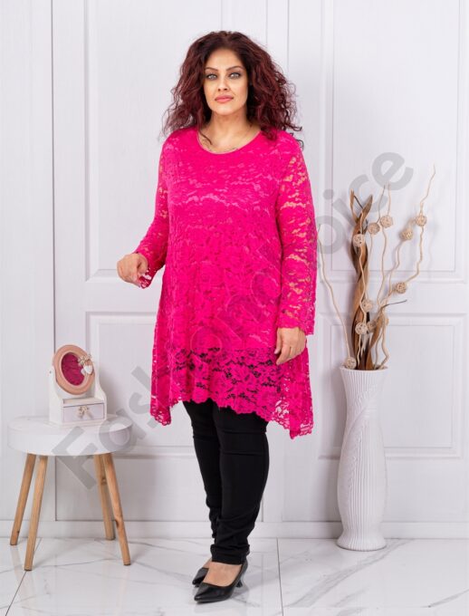 Tunica asimetrica maxi din dantela elastica-fucsia cod 251323-6