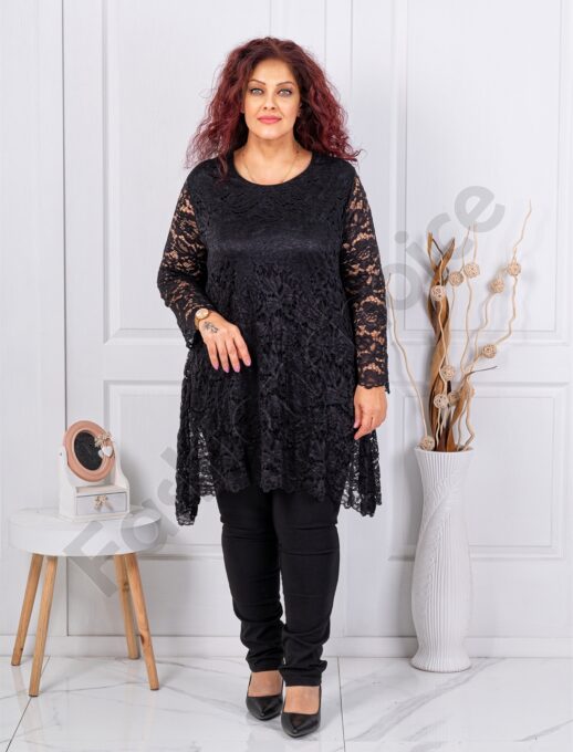 Tunica asimetrica maxi din dantela elastica-negru cod 251323