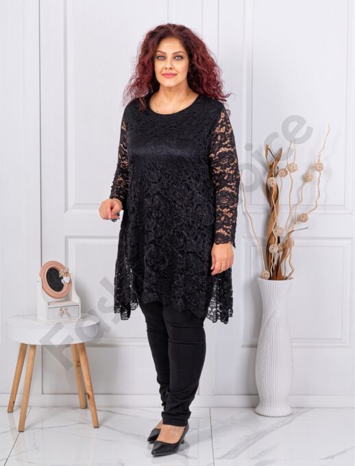Tunica asimetrica maxi din dantela elastica-negru cod 251323