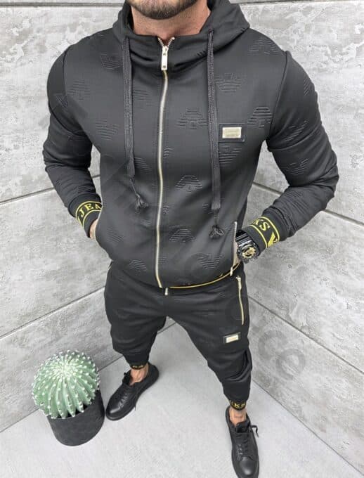 Compleu sport pentru barbati cu design modern si inscris Rocks Jeans-negru cod 11889